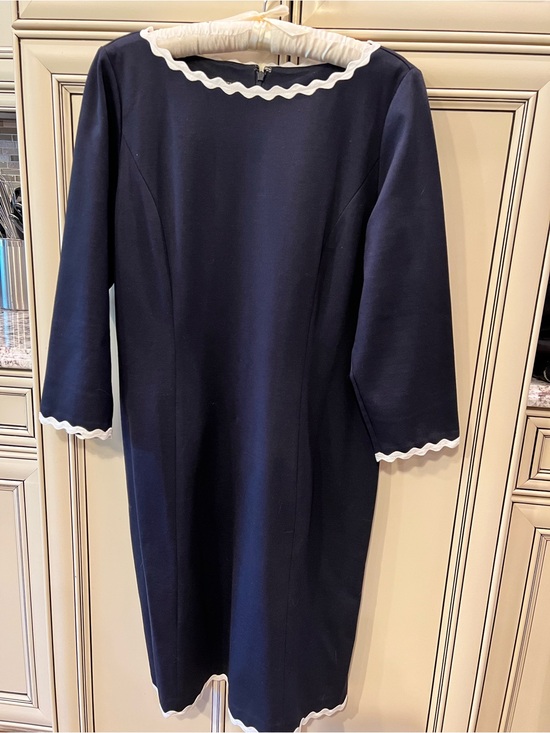 Talbots Dresses & Skirts - Talbots Navy Dress with White Scalloped Trim